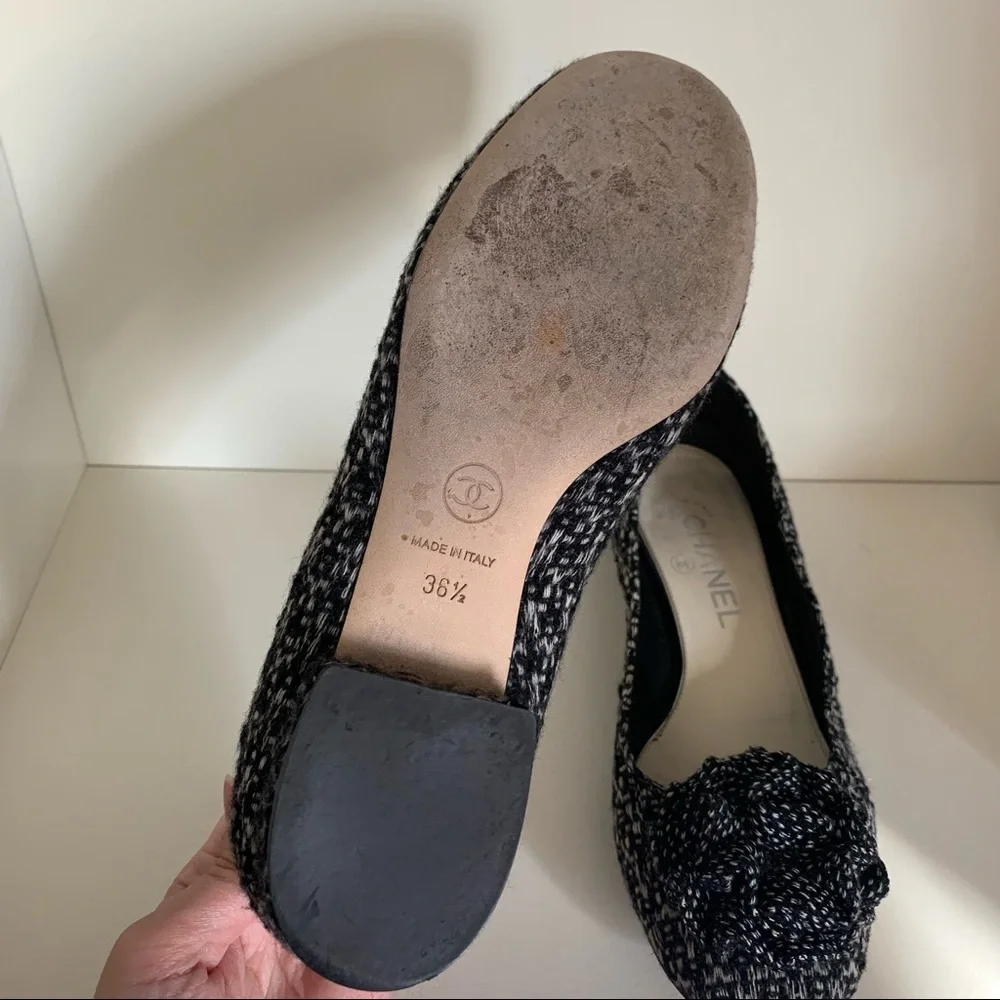 Chanel tweed camellia ballerinas